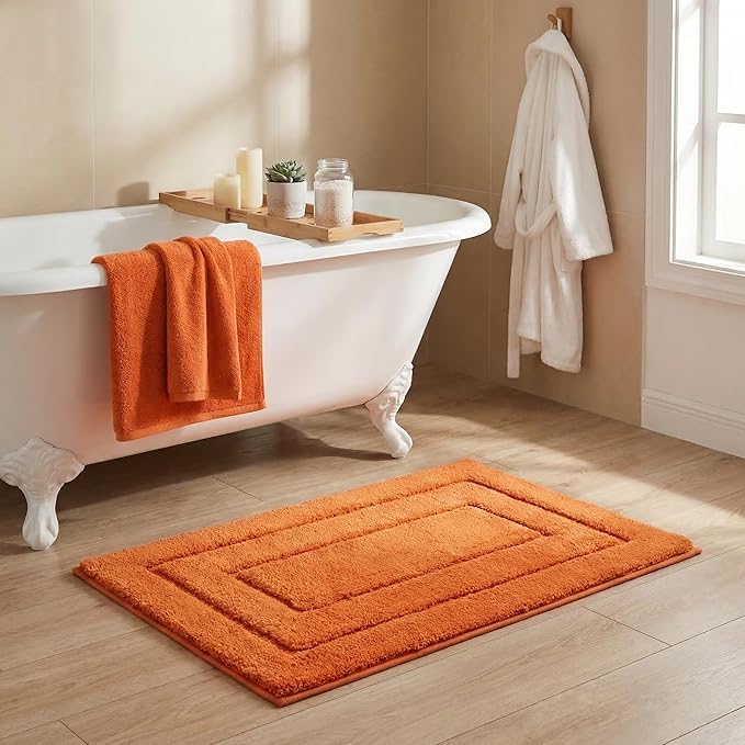 GRANNY SAYS Bathroom Rugs Non Slip, 20" x 32", Bath Rugs for Bathroom Washable, Bath Mats for Floor, Microfiber Bath Mat for Tub, Absorbent Bath Rugs for Shower Room, Orange