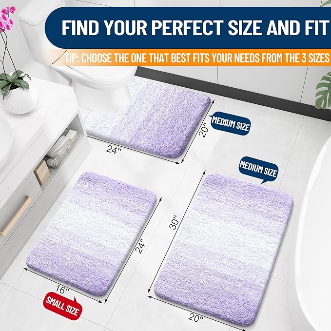 OLANLY Bathroom Rugs Mat 40x24, Extra Soft Absorbent Microfiber Bath Rug, Rubber Backing, Quick Dry, Machine Washable Bath Mats for Bathroom Floor, Tub and Shower, Home Decor Accessories, Light Purple