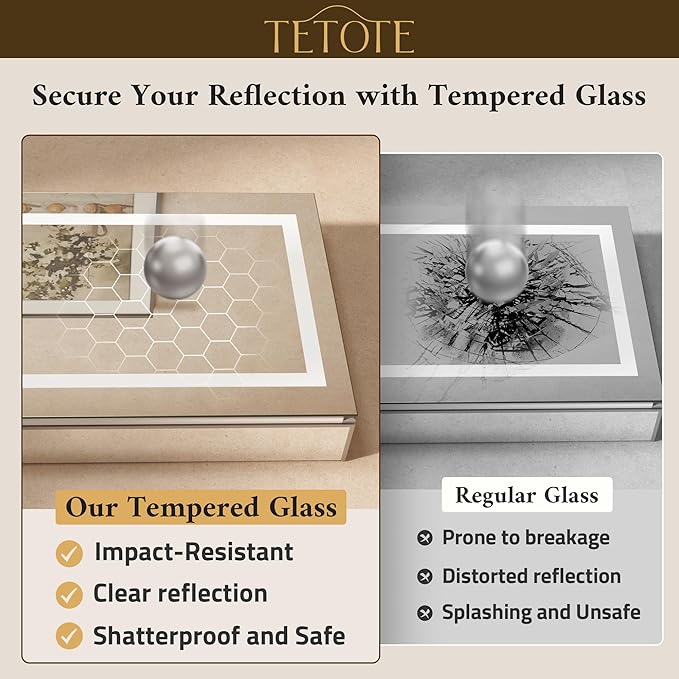 TETOTE 30 x 32 Lighted Medicine Cabinet Mirror for Bathroom with LED Lights, 2 Door Tempered Glass Recessed or Surface Mount Mirrored Cabinet, Outlets & USB, 3-Color Dimming, Defog, Adjustable Shelf