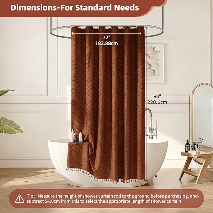 Extra Long Shower Curtains Burnt Orange 72 x 90 Inches Tufted Chevron Fabric for Bathroom Vintage Shabby Chic Waterproof Cloth Shower Curtain
