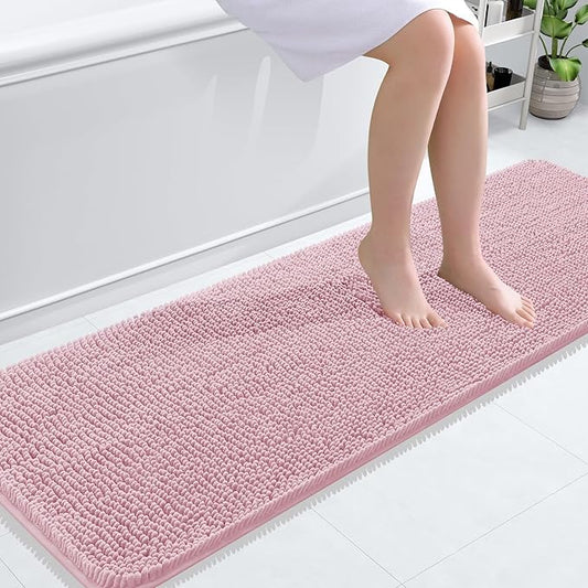 OLANLY Bathroom Rugs 59x20, Extra Soft Absorbent Chenille Bath Rugs, Rubber Backing Quick Dry, Machine Washable Bath Mats for Bathroom Floor, Tub and Shower, Home Decor Accessories, Dusty Rose
