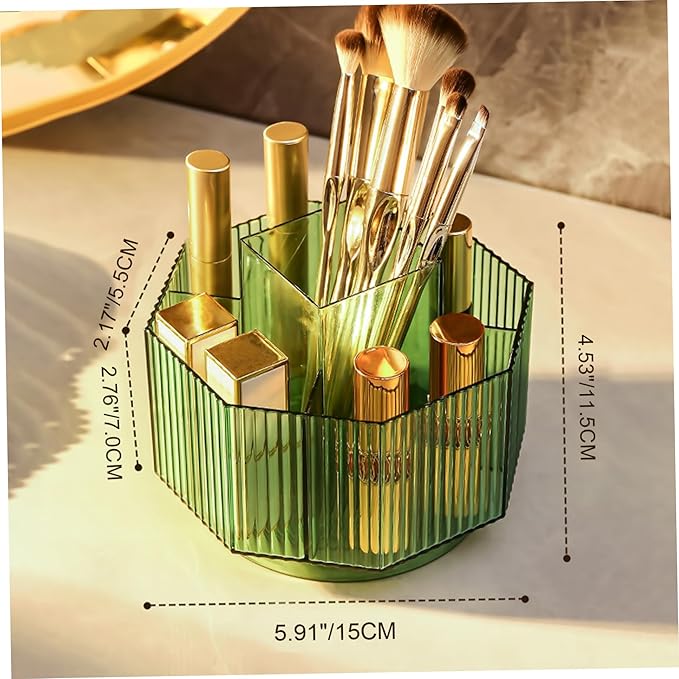 Makeup Brush Holder 360?? Rotating Make Up Brush Organizer 5 Slots Clear Cosmetic Brush Holder Storage Large Capacity Stationary Organizer for Vanity Bathroom Countertop Desktop Green