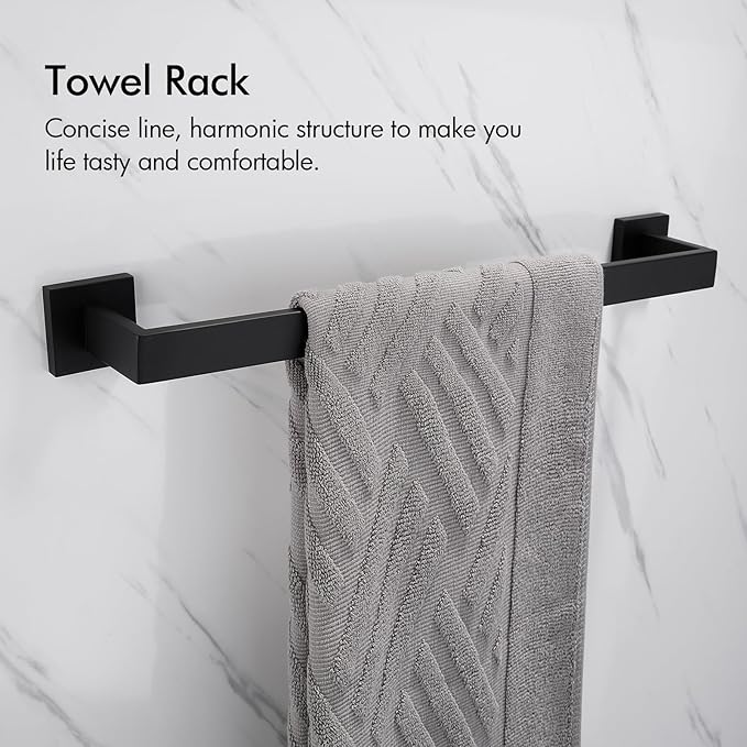 BANOLUX Towel Rack, 16-Inch Single Towel Bars for Bathroom, Towel Racks for Bathroom Wall Mounted SUS304 Stainless Steel Hand Towel Holder Organize Heavy Duty, Matte Black Towel Bar