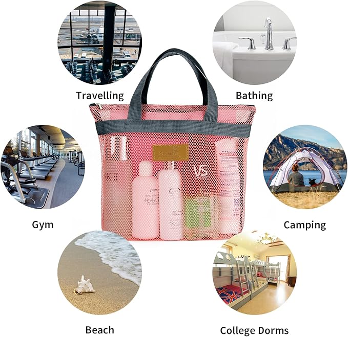 TOPASION Mesh Shower Caddy Bag Portable Hanging Toiletry and Bath Organizer with Zipper for Travel, Gym, Camping, College Dorms, Beach