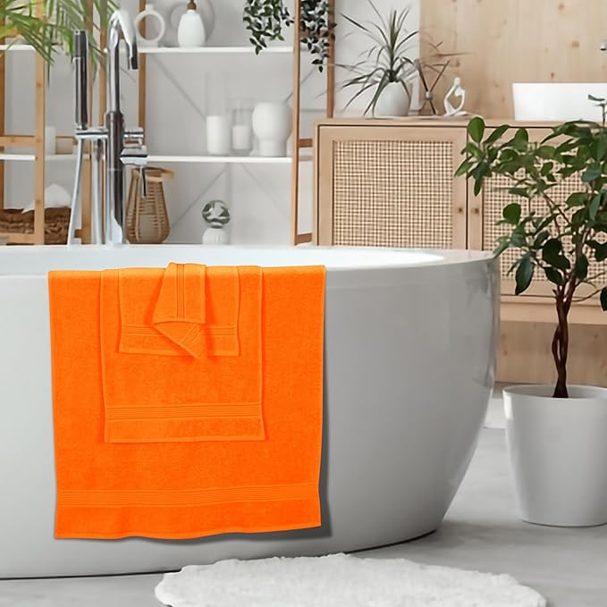 Elvana Home Ultra Soft 6 Pack Cotton Towel Set, Contains 2 Bath Towels 28x55 inch, 2 Hand Towels 16x24 inch & 2 Wash Coths 12x12 inch, Ideal for Everyday use, Compact & Lightweight - Orange
