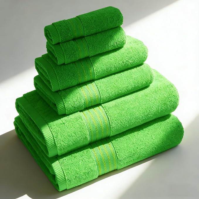 COZYART Spring Green Bath Towels for Bathroom 6 Pcs, Turkish Cotton Bath Towel Set Super Soft Highly Absorbent Durable 650 GSM Shower Towels for Daily Use
