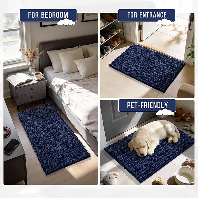 Yimobra Bathroom Rugs Non Slip Washable 32x20 Inch - Ultra Soft Absorbent Chenille Bath Mat, Quick Dry Shaggy Floor Carpet for Tub Shower, Navy Blue Home Decor Accessories