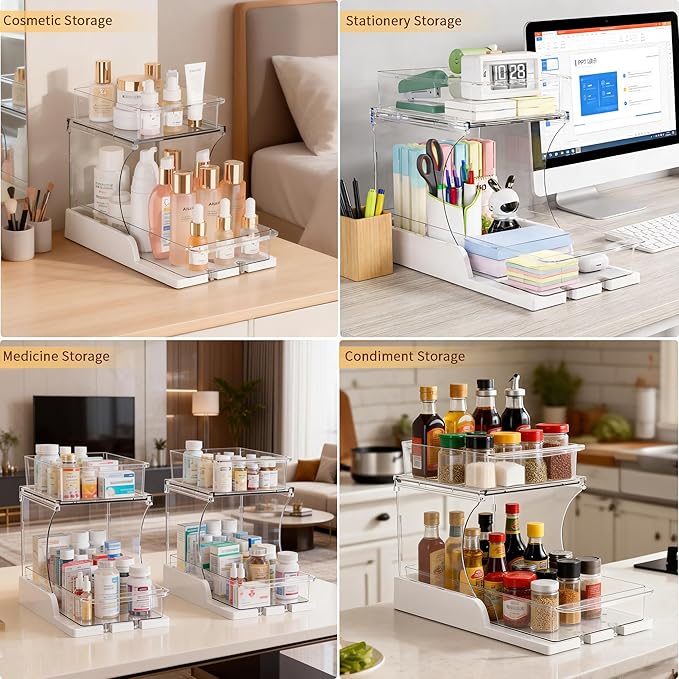 Attelite Makeup Organizer 2-Tier Makeup Storage Cosmetics Organizer with 180° Rotating Design Sturdy durable Versatile Perfume Vanity Organizer for Countertops, Bathrooms, Office Supplies 2PACK