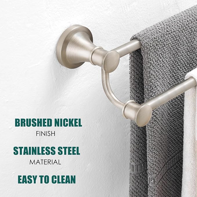 Hoimpro Adjustable Retractable 15-27 Inches Stainless Steel Bathroom Towel Bar, Bathroom Accessories Bath Hotel Double Towel Bar Rod Hanger Wall Mounted Towel Holder Towel Rack, Brushed Nickel
