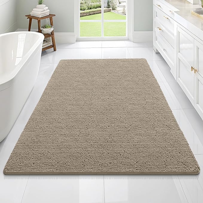 OLANLY Bathroom Rugs 70x46, Extra Soft Absorbent Chenille Bath Rugs, Rubber Backing Quick Dry, Machine Washable Bath Mats for Bathroom Floor, Tub and Shower, Home Decor Accessories, Warm Taupe
