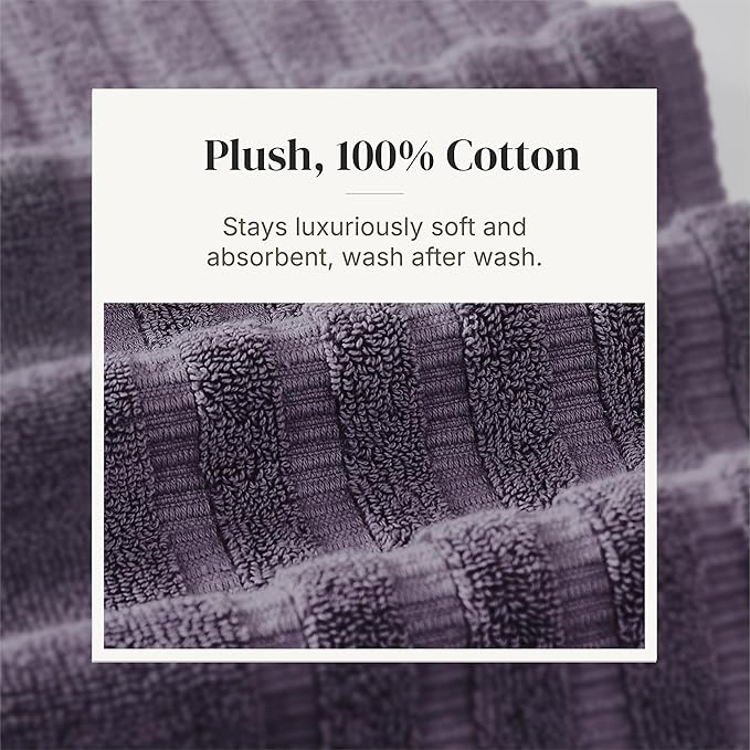 Modern Threads Classic Diamond 6-Piece 100% Cotton Towel Set – Yarn Dyed Jacquard – Includes 2 Bath Towels, 2 Hand Towels, 2 Washcloths – Absorbent, Quick Dry, Soft & Durable – Purple
