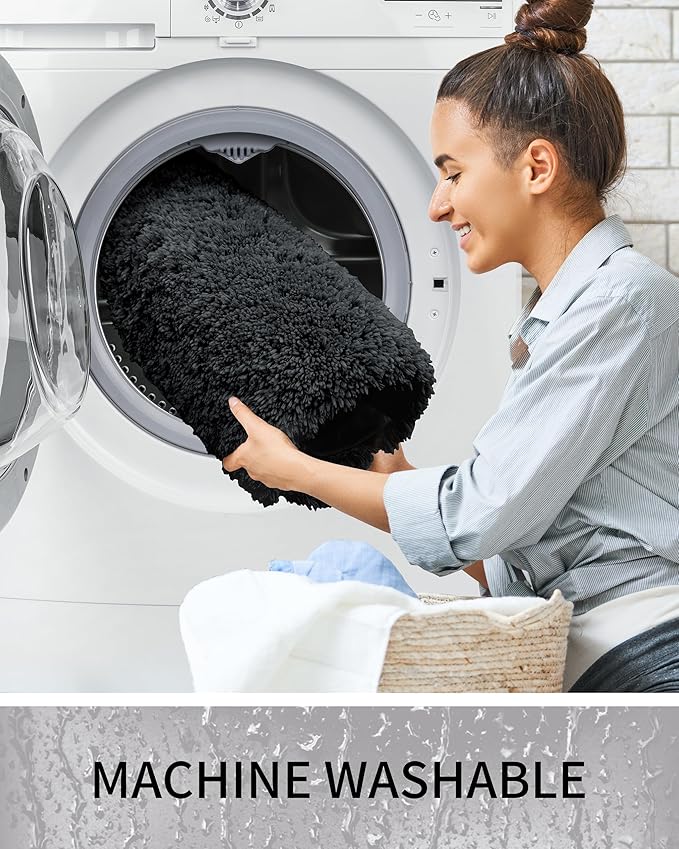 Bathroom Rugs Non Slip Washable 36x24, Ultra Thick Soft Microfiber Absorbent Bath Mats, High Density Foam Latex Non Slip Backing Bath Rugs, Fluffy Floor Carpet for Tub&Shower, Black