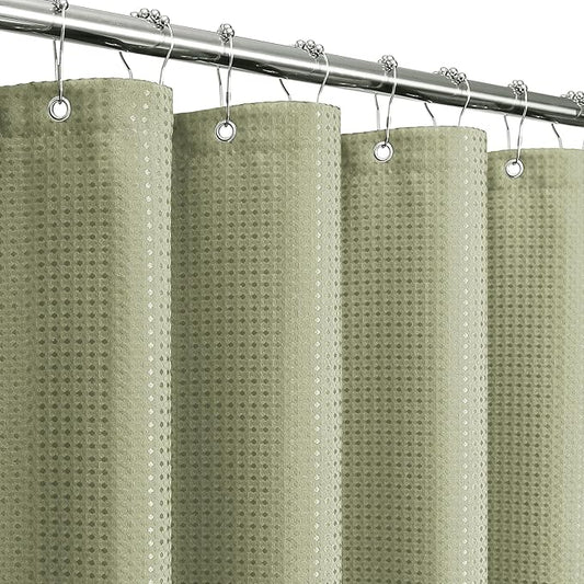 Gibelle Long Shower Curtain 72 x 78, 230GSM Tall Waffle Weave Textured Fabric Shower Curtain for Bathroom, Water Repellent, Machine Washable, Sage Green