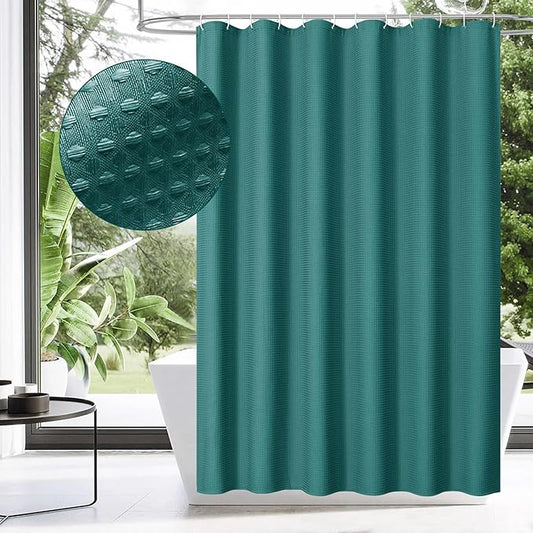 MitoVilla Emerald Green Waffle Fabric Shower Curtain, Heavy Waffle Weave Textured Shower Curtains for Modern Luxury Bathroom Decor, Weighted Hotel Spa Shower Curtain, 72 x 72, Seaweed Green
