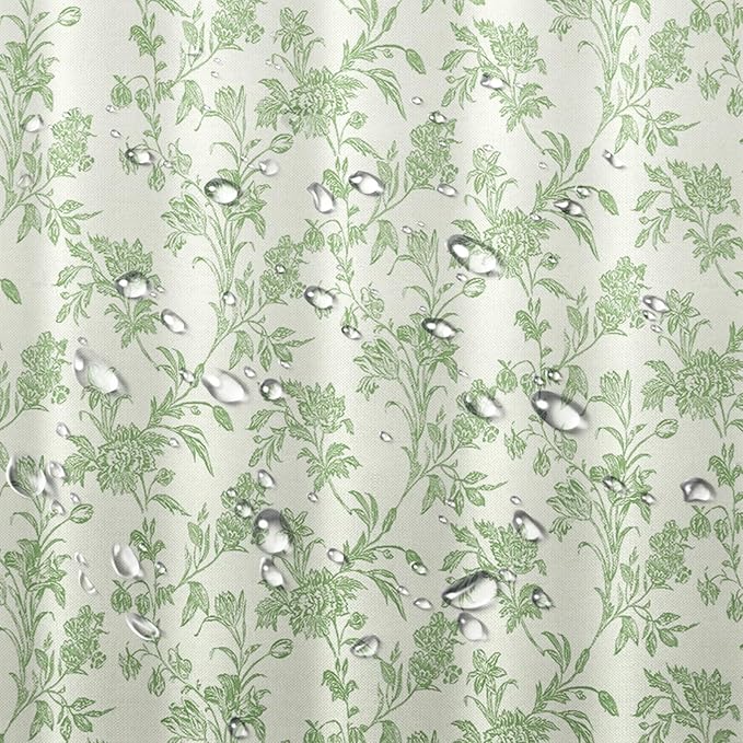 Seorsok Green Shower Curtain,Sage Cotton Floral Cottagecore,Elegant Floral Fabric Shower Curtain Machine Washable Waterproof Bathroom Decor 72'Wx72'L inches,Beige Green