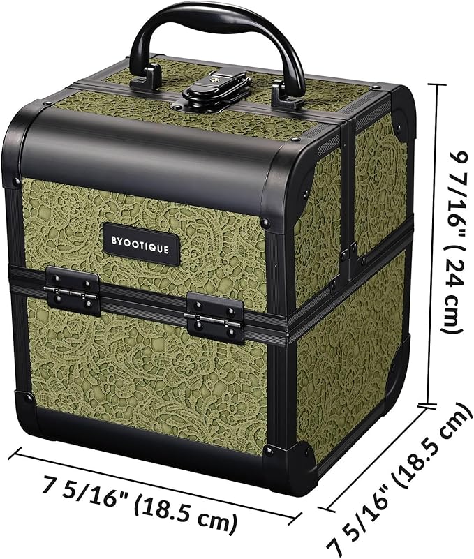 BYOOTIQUE 2-Piece Makeup Train Case Cosmetic Organizer Kit Rococo Moss Salon