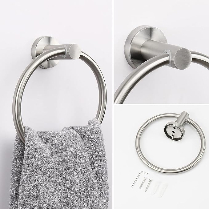 NearMoon 2 Pieces Bathroom Hardware Accessories, Towel Ring and Toilet Paper Holder- Stainless Steel Bath Towel Hanger and Hand Towel Holder, Wall Mounted (Brushed Nickel)