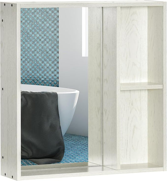 kleankin 24.75" x 25.5" Bathroom Medicine Cabinet with Mirror, Storage Shelf, Over Toilet Bathroom Cabinet Wall Mounted for Living Room and Laundry Room, White