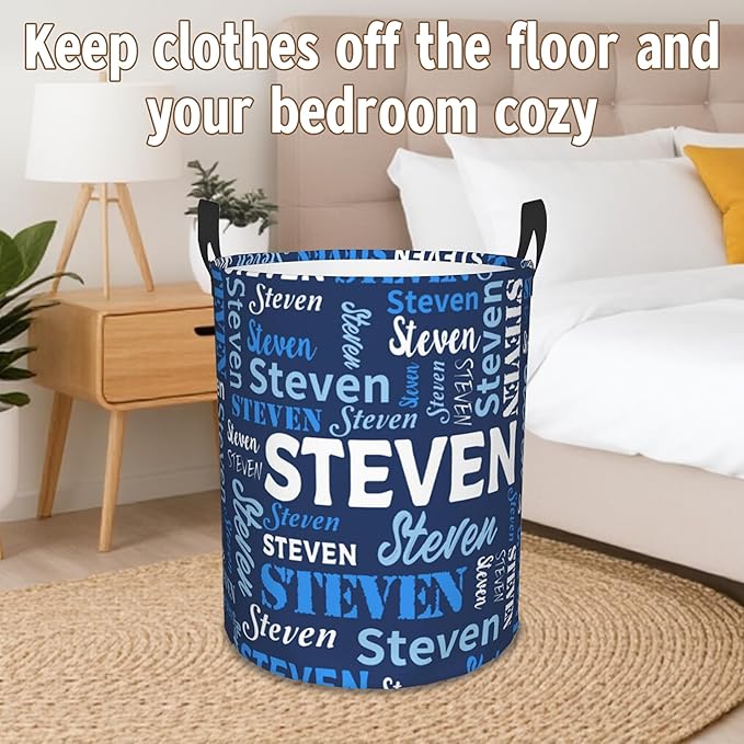 Custom Name Laundry Basket, Personalized Collapsible Laundry Hamper with Name for Bathroom Bedrooms, Customized Dirty Clothes Hamper Storage Basket Gifts for Kids Boys Girls Baby Men Women