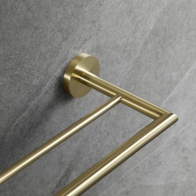 Double Towel Bar, Towel Racks for Bathroom, Double Rails Towel Holder 26 Inch, Brass Towel Shelf Wall Mounted, Double Towel Bar Brushed Gold, 077080-BG Leo Series