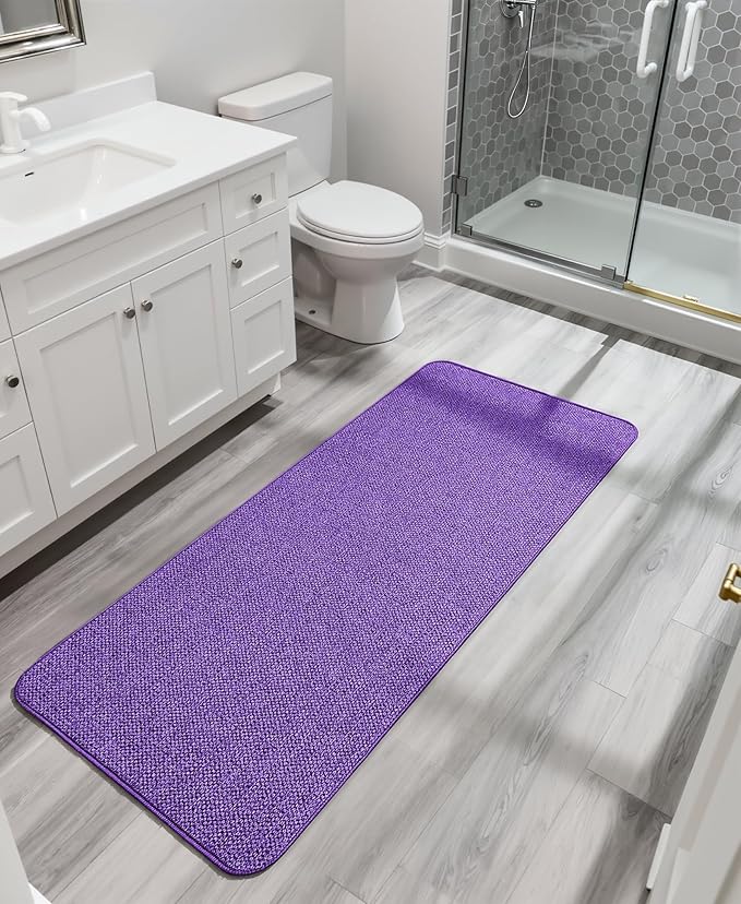 Bath Mat,Ultra Thin Bathroom Runner Rugs,Large Bath Mats for Bathroom,Quick Dry,Non-Slip,Machine Washable,Low Pile,Bath Rug,Shower Outside,Sink,Home Decor Accessories.Purple,2'x6'(24x72inch)