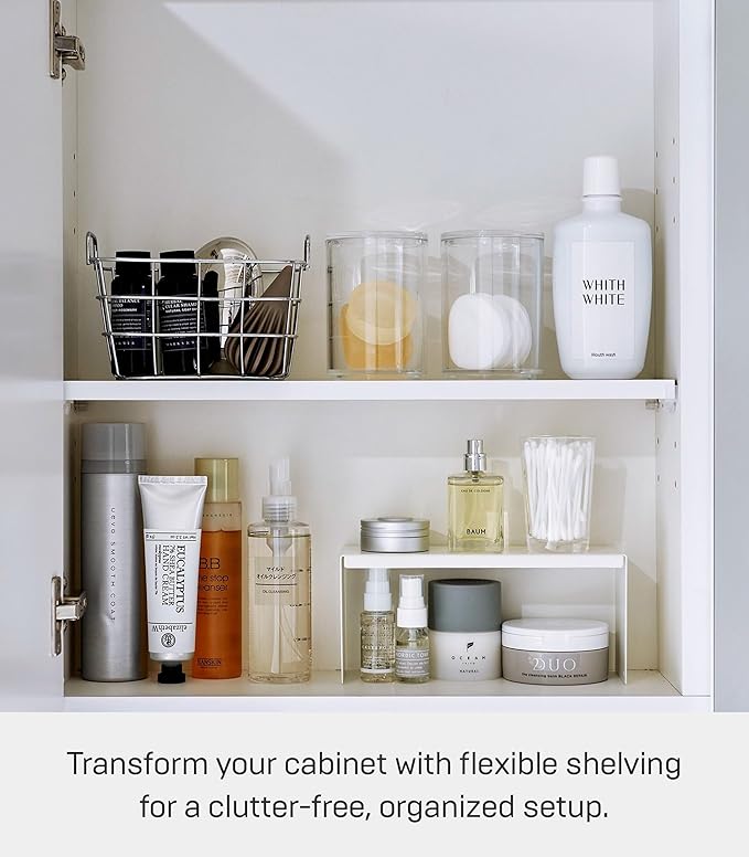 YAMAZAKI Home Tower Medicine Cabinet Vanity Storage Racks – Set of 2, Bathroom Mirror Organizer Risers - Steel -
