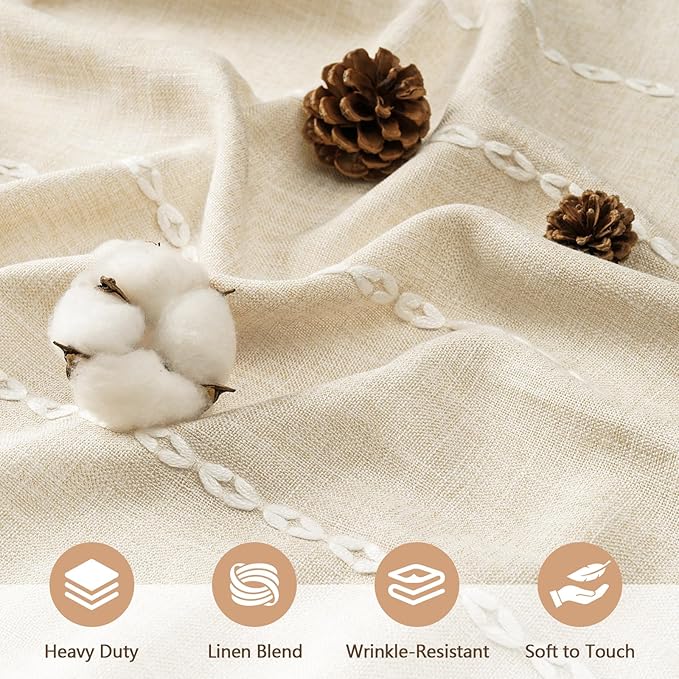 Boho Farmhouse Shower Curtain and Fabric Liner Set, Heavyweight Linen Textured Fabric Shower Curtain Beige with Tassels, 2 in 1 Waterproof Fabric Shower Curtain Set for Bathroom, 72x72 Inch