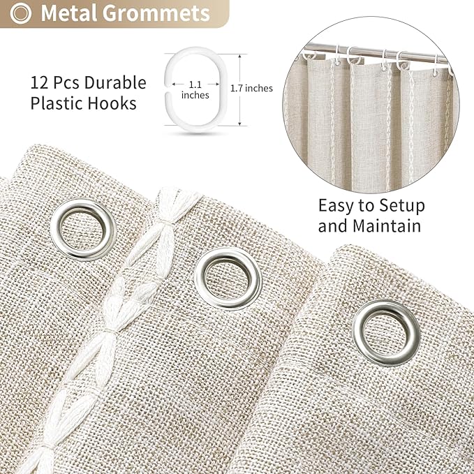 MitoVilla Beige Boho Small Stall Fabric Shower Curtain 36 x 72, Cream Half Size Narrow Polyester Linen Tassel Cloth Shower Curtains for Chic Modern Farmhouse Country Bathroom Decor