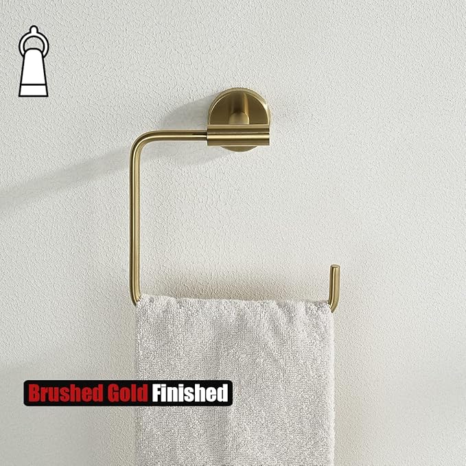 JQK Towel Ring Brushed Gold, Stainless Steel Square Ring Towel Holder for Bathroom, 6 Inch Brushed Gold Wall Mount, TR140-BG