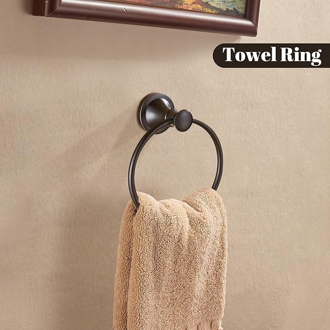 WOLIBEER Bronze Towel Ring, Oil Rubbed Hand Towel Holder Rustic Bathroom Towel Hanger SUS 304 Stainless Steel Towel Rack Wall Mounted