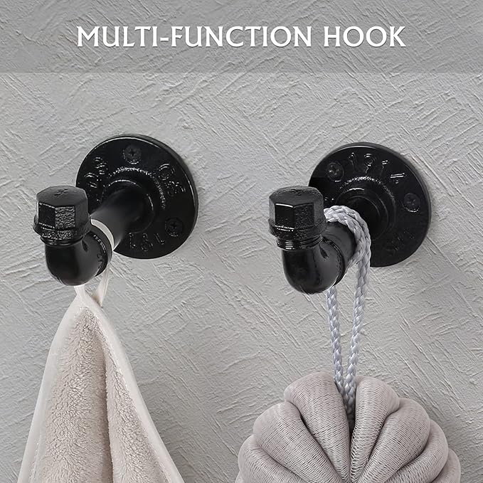 Bathroom Hardware Fixture Set Industrial Towel Bar Sets with Paper Towel Rack Wall Mount Hand Towel Holder Roll Ring Toilet Paper Holder and Pipe Robe Towel Holder Hanger for Farmhouse Home, 7 Pieces