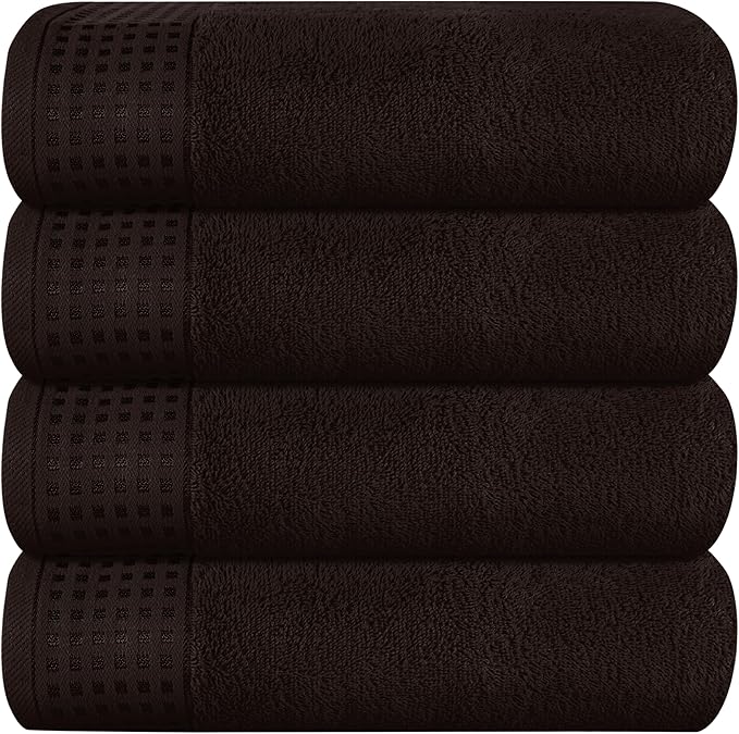 GLAMBURG Ultra Soft 4 Pack Oversized Bath Towel Set 27x54 inches, 100% Cotton Bath Towels, Highly Absorbant Compact Quickdry & Lightweight Towel, Ideal for Gym Travel Camp Pool - Chocolate Brown