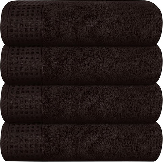 GLAMBURG Ultra Soft 4 Pack Oversized Bath Towel Set 27x54 inches, 100% Cotton Bath Towels, Highly Absorbant Compact Quickdry & Lightweight Towel, Ideal for Gym Travel Camp Pool - Chocolate Brown