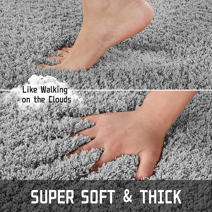 Yimobra Fluffy Plush Bath Rug, Super Shaggy Soft Comfortable Non Slip, Water Absorbent Microfiber Bath Mat, Dries Quickly, Machine Washable Thick Bathroom Rugs for Shower, 44"x 24", Pure Gray