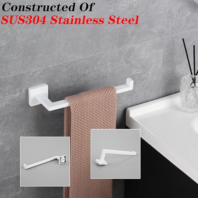 GERZWY Bathroom Towel Holder Stainless Steel Towel Hanger Towel Ring Wall Mount, White