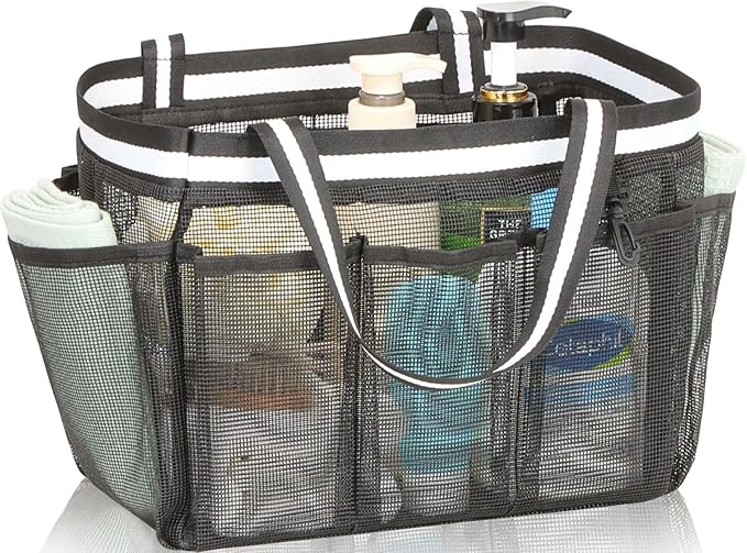 XL Mesh Shower Caddy Portable Shower Bag for College Dorm Camping Travel Gym(Black)