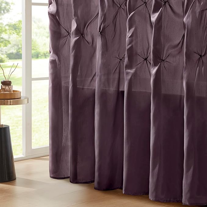 Madison Park Laurel Semi-Sheer Plum Shower Curtain Purple– Lightweight Faux Silk Fabric, 72x72 in, Light Filtering, Modern Style Bathroom Curtain Textured Tufting Detail Modern Mid-Century Bathroom Decor