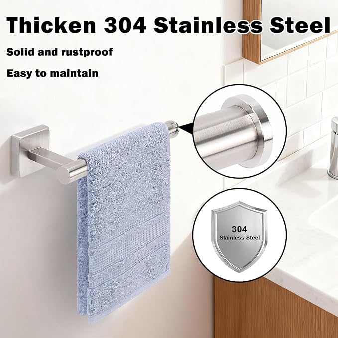 Livabber Hand Towel Holder 9 Inch, Thickened 304 Stainless Steel Hand Towel Ring Hanger Wall Mounted for Bathroom Kitchen, Easy to Clean (Brushed Nickel)