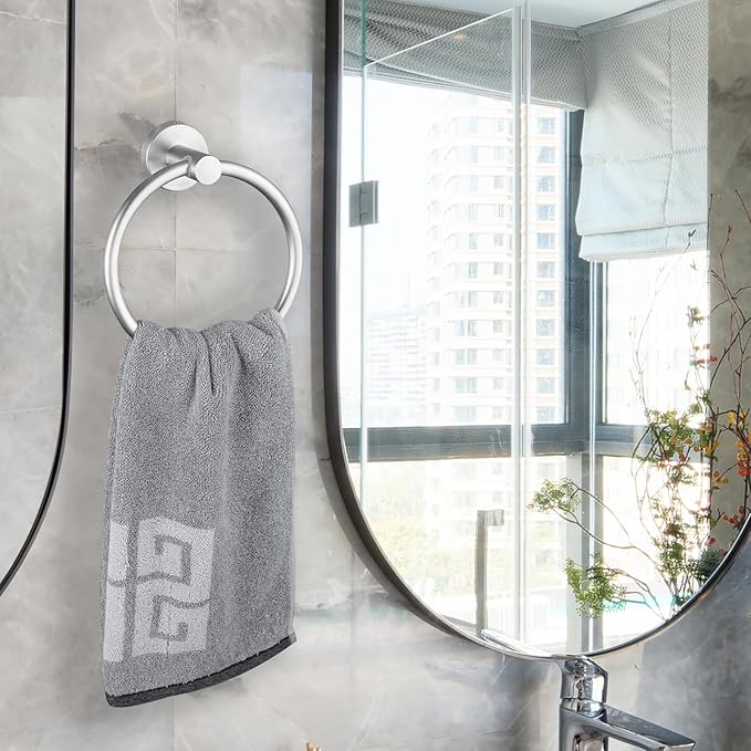 Towel Ring, Bathroom Hardware Accessories, Wall-Mounted Towel Ring, Simple Round Stainless Steel Towel Rack, for Bathroom and Kitchen (Brushed Nickel)