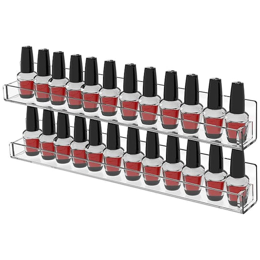 Cq acrylic Nail Polish Wall Rack,15 Inch 2 Pack Hanging Clear Acrylic Nail Polish Rack Wall Mounted Shelf for Nail Salon Wall Essential Oil Shelf,Gel Fingernail Polish Holder,Tattoo Studio Decor Paint