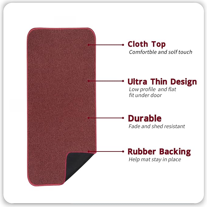 Bath Mat,Ultra Thin Bathroom Runner Rugs,Large Bath Mats for Bathroom,Quick Dry,Non-Slip,Machine Washable,Low Pile,Bath Rug,Shower Outside,Sink,Home Decor Accessories.Red,（17x35inch）