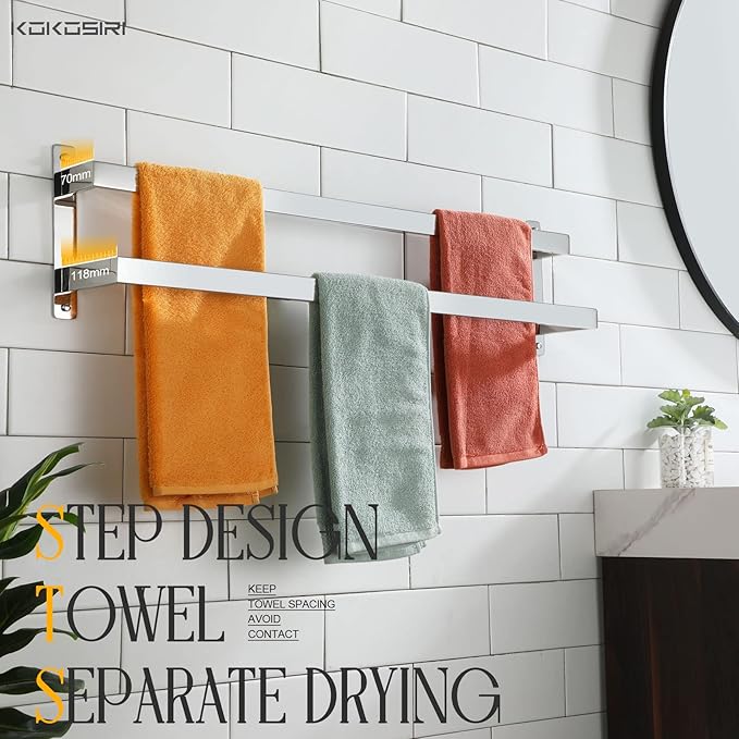 KOKOSIRI Towel Bars Bath Towel Holders 32 Inches Chrome Bathroom 2-Tiers Ladder Towel Rails Wall Mounted Towels Shelves Rack Polished Stainless Steel, B5008CH-L32