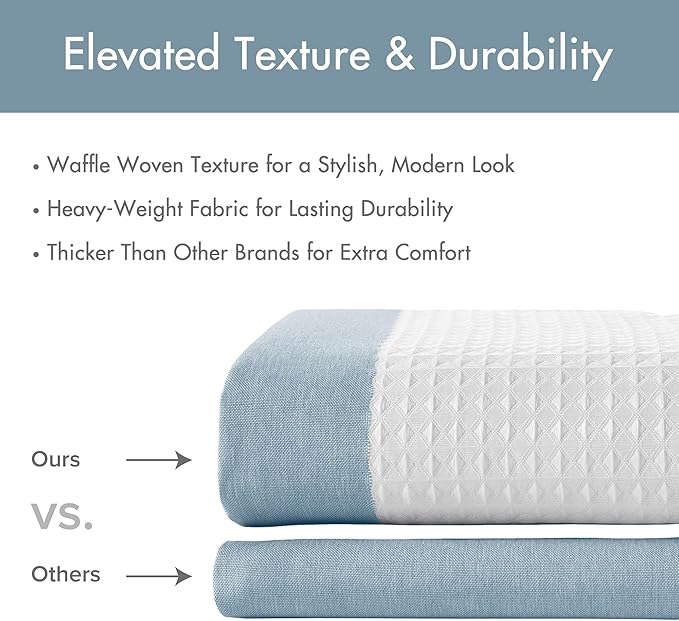 Madison Park Shower Curtain, Waffle Weave, Pieced Design Fabric Shower Curtain with 3M Scotchgard Moisture Management, Premium Spa Quality Modern Shower Curtains for Bathroom, Wide 108"x72" Blue