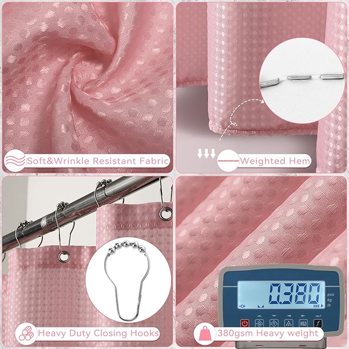 XLHOMO Bathroom Set - Pink Bathroom Accessories Set, Bathroom Sets with Shower Curtain and Rugs, 25PC Shower Curtain Set with Hooks, Soap Dispenser, Soap Dish, Toilet Brush Holder and Trash Can
