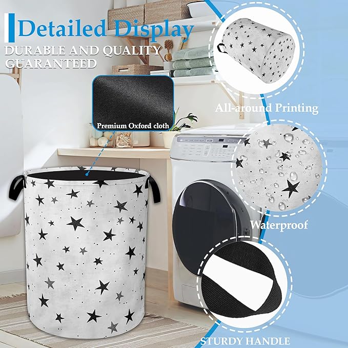 Star Laundry Basket Collapsible Laundry Hamper with Handle, Oxford Clothes Toy Storage Bin for Bathroom Bedroom Room Decor 16" X 20.8"