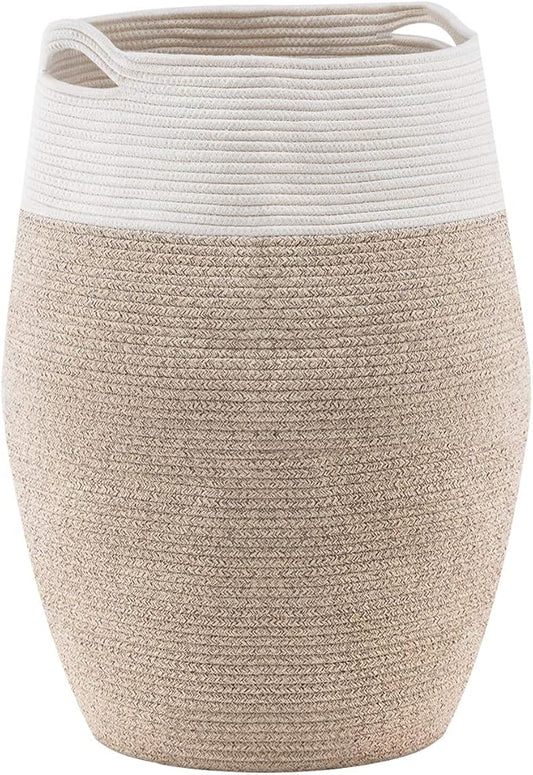 Cotton Rope Laundry Hamper by YOUDENOVA, 105L - Woven Collapsible Basket Clothes Storage for Blankets, Room Organizing, Bedroom Storage, – Brown & White
