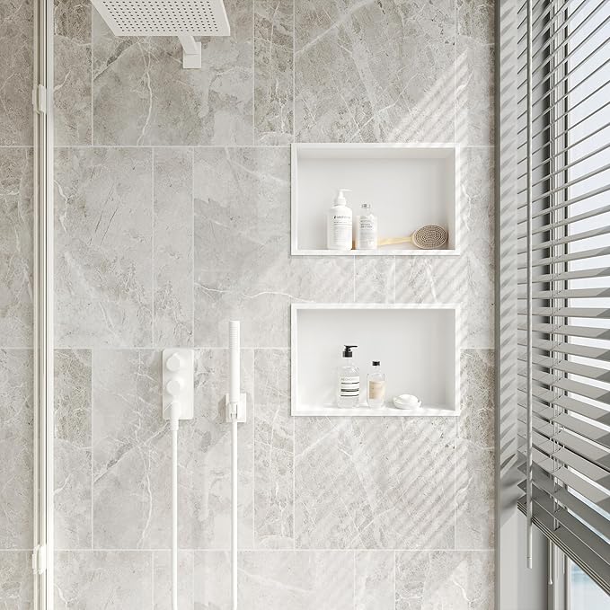 Neodrain Shower Niche, Insert Bathroom Storage Shower Shelf, Stainless Steel Recessed Wall Niche No Tiled Recessed Cabinet Waterproof for Shower Storage(White,18"x12")