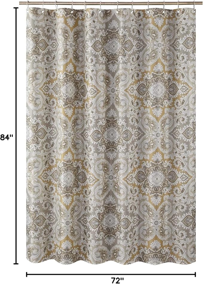 Palermo Khaki Classic Polyester Waterproof Fabric Paisley Shower Curtain,Printed Decorative Taupe Bathroom Curtains,72" W x Extra 84" L