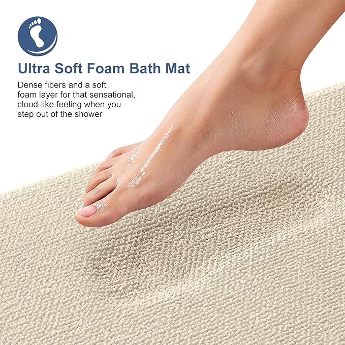 OLANLY Thick Memory Foam Bath Mat Rug 70x24, Extra Soft Absorbent Bathroom Rug, Quick Dry Bath Mats, Non-Slip, Machine Washable Carpet for Bathroom, Tub and Shower, Home Decor Accessories, Sand