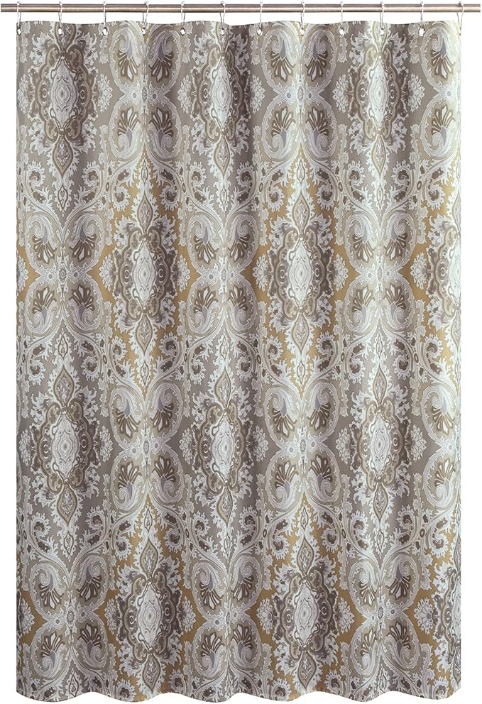 Palermo Farmhouse Khaki Classic Polyester Waterproof Fabric Paisley Vintage Printed Decorative Taupe Shower Curtain for Bathroom,72" W x 72" L